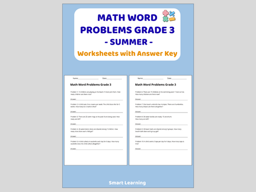 Math Word Problems for 3rd Grade – Summer (30 Problems and Solutions)