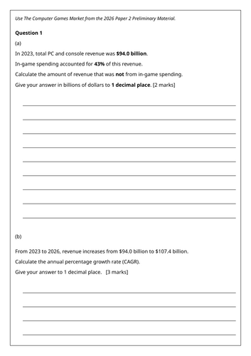 AQA Core Maths - Paper 2 - 2026 - Preliminary Material - Computer Games Market