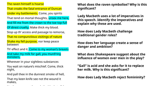 Macbeth - Act 1 Scene 5 Annotated Lady Macbeth's Speech