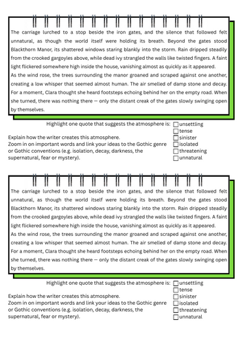 KS3 Gothic Atmosphere Analysis Worksheet | Gothic Genre & Language Analysis