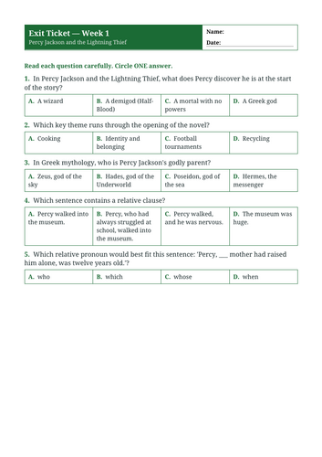 Percy Jackson and the Lightning Thief | Year 5 English Unit | 15 ...