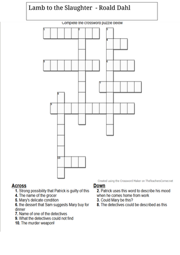 Lamb to the Slaughter short crossword