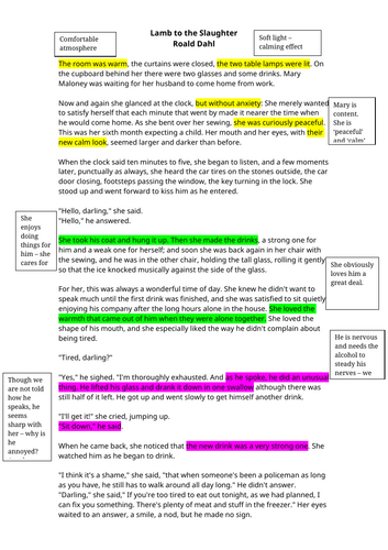 Plain text and annotated text of 'Lamb to the Slaughter' by Roald Dahl.