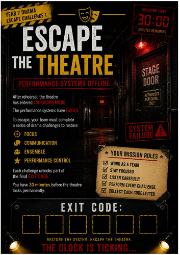 Year 7 Drama Escape Challenge | Escape the Theatre | 30-Minute KS3 Drama Activity