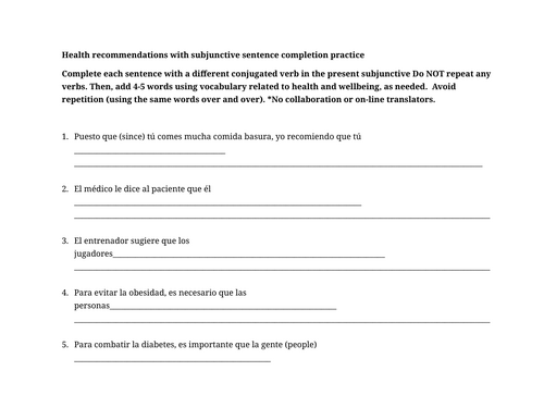 Health recommendations with subjunctive sentence completion practice