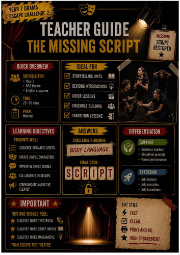 Year 7 Drama Escape Challenge | The Missing Script | KS3 Storytelling & Improvisation Activity