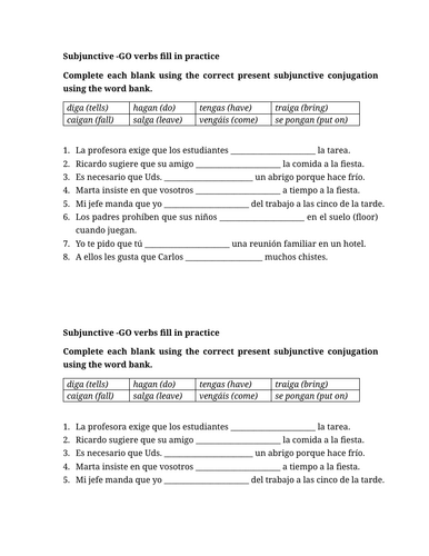 Subjunctive -GO verbs fill in practice