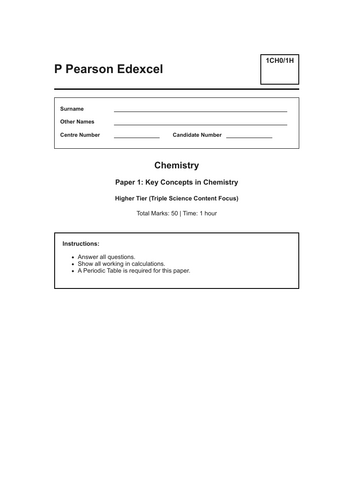 Edexcel GCSE Chemistry: 2026 Predicted Topic Tests (Paper 1)