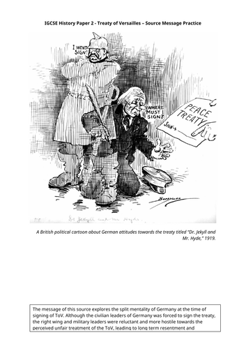 36 Treaty of Versailles Cartoon Sources & Message practice - CIE IGCSE History Paper 2 Sources