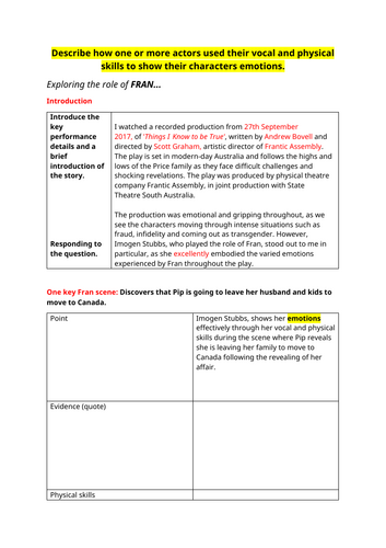 AQA Drama Section C plan and checklist for a TOP GRADE!
