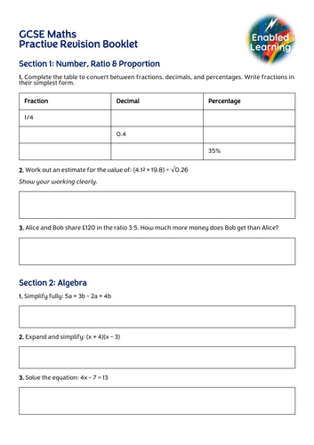 GCSE Maths Revision Booklet with Answers