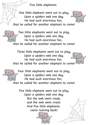 Five little elephants song and props