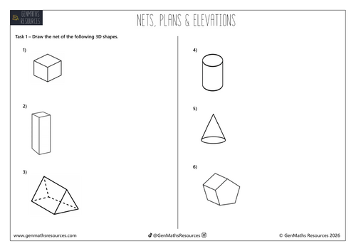 Nets, Plans and Elevations - Maths GCSE Foundation Worksheet