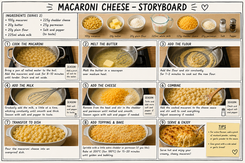 Step by Step instruction on how to make macaroni cheese