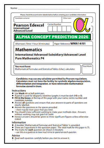 IAL Pure Mathematics P4 Concept Prediction Paper 2026