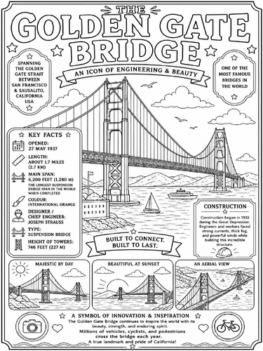 The Golden Gate Bridge coloring poster