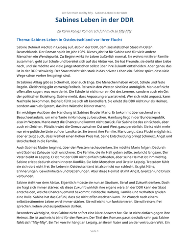Ich fühl mich so fifty-fifty – Karin König – Sabine’s Life in the DDR