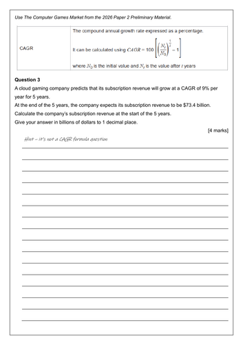 AQA Core Maths - Paper 2 - 2026 - Preliminary Material - Computer Games Market - CAGR Q3