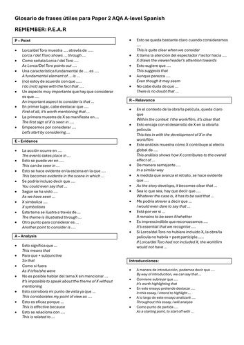 A-Level Spanish Paper 2 Essay Phrases