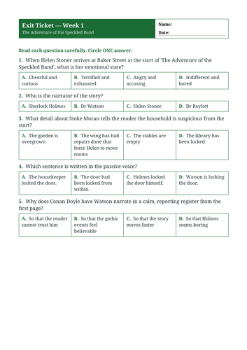 The Adventure of the Speckled Band | Year 6 English Unit | 15 Complete ...