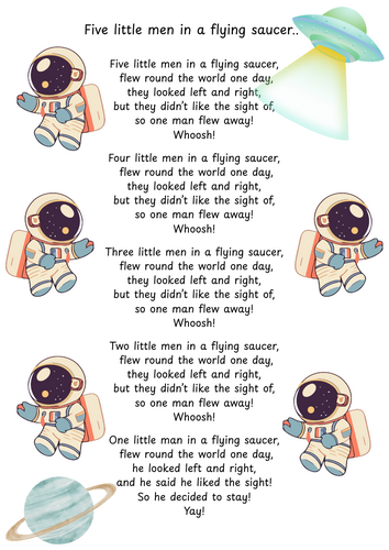 Five little men in a flying saucer song and props bundle