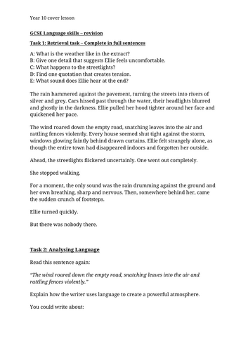 GCSE English Language cover lesson
