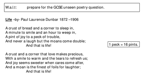 AQA GCSE Eng Lit Unseen Poetry Question with model answer "Life" Dunbar