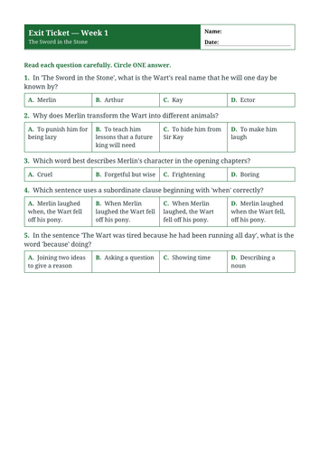 The Sword in the Stone | Year 3 English Unit | 15 Complete Lessons + Resources + Mark Scheme