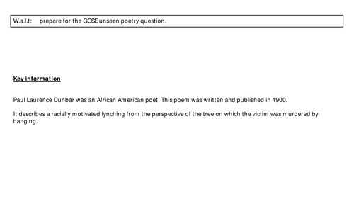 AQA GCSE Eng Lit Unseen Poetry "The Haunted Oak" (excerpt) Dunbar