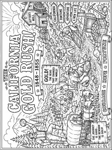 The California Gold Rush coloring poster