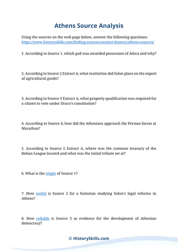Ancient Athens Source Analysis Worksheet