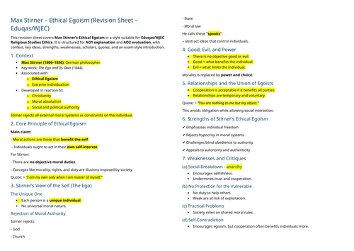 A Level Ethics - Ethical Egoism Revision