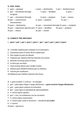 Por, para, ser, estar, preposiciones - a, en, de, por (A-level)