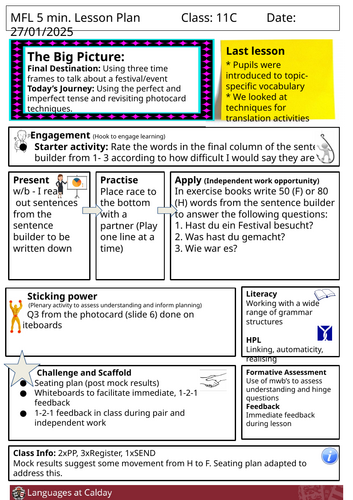 5 minute lesson plan for MFL