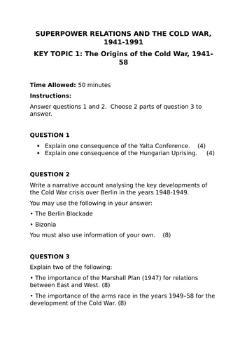 EDEXCEL GCSE HISTORY SUPERPOWER RELATION ENTIRE COURSE (EXAM FOCUS)