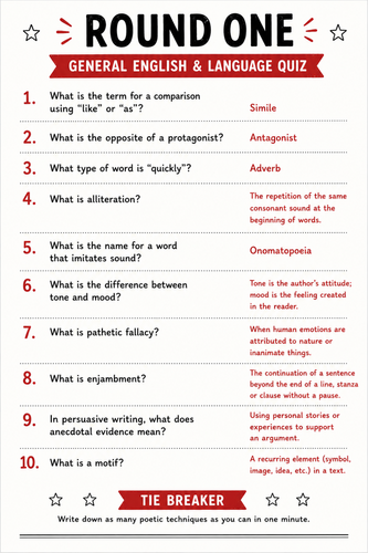 6th Year Final Week Fun English Quiz