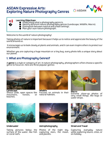 ASDAN Expressive Arts - Photography Genres