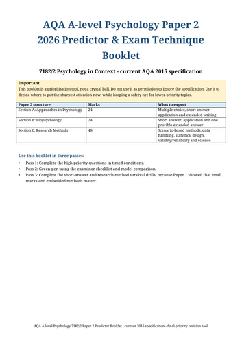 Practice Questions for Paper 2 AQA Psychology A Level