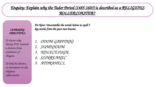 KS3 unit of work: Why was the Tudor period a Religious Rollercoaster L3 Henry VIII and the annulment