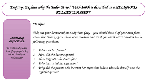 KS3 unit Why was the Tudor Period a Religious Rollercoaster L7 Lady Jane Grey