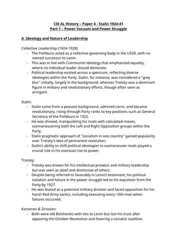 Stalin 1924–41 - Comprehensive Summary Notes & Timeline - CIE A Level History Paper 4