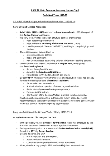 Hitler 1929-41 - Comprehensive Summary Notes & Timeline - CIE A Level History Paper 4