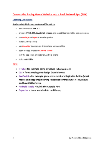 Convert the Racing Game Website into a Real Android App (APK) for Gr: 9/10/11/12 or Yr:9/10/11/12/13