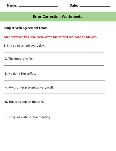 Error Correction Worksheets | Grammar & Sentence Editing Practice
