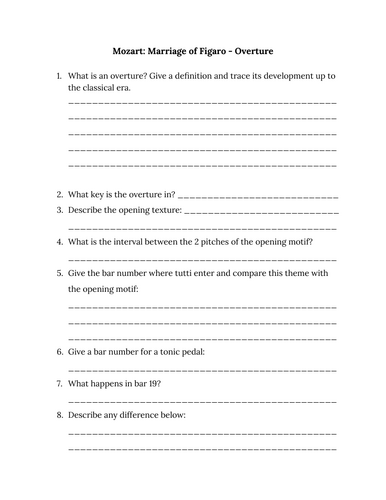 Marriage of Figaro - Overture Questions/Exam