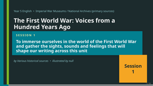 The First World War: Voices from a Hundred Years Ago | Year 5 English Unit | 15 Complete Lessons