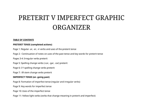 Preterit v Imperfect notes graphic organizer