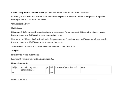 Present subjunctive and health skit