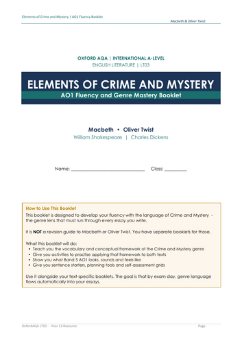 Elements of Crime and Mystery A01 Mastery Booklet (Oxford AQA)