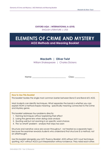 Elements of Crime and Mystery A02 Mastery Booklet (Oxford AQA)